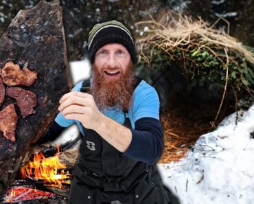 24hr Survival in 30-min Emergency Shelter, Coyote Trap, Squirrel Snaring | Rock-Cooked Mystery Meat!