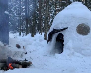 SOLO WINTER CAMPING 4 Days -(P3)- IGLOO Build – Snow Shelter – Snowfall- Survival Rice