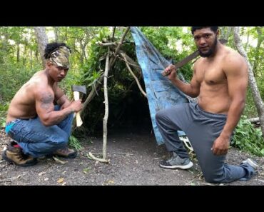 Primitive Survival Shelter Built From Start To Finish By Beginners .. EP 1 #bushcraft #primitive