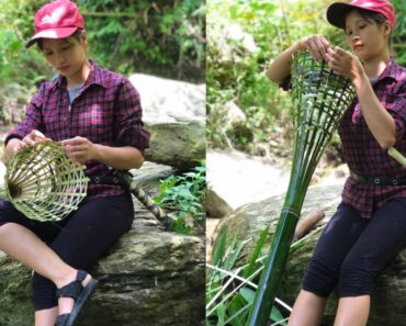 Asian girl uses ancient skill to catch fish and survive