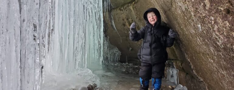 Winter Camping Under Frozen Waterfall in Survival Shelter Hot Tent – Winter Backpacking & Hiking