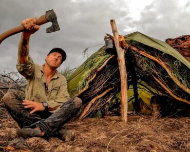 Building a SURVIVAL SHELTER in the RAIN – BURIED ALIVE.