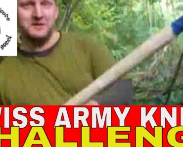 Making a spear Survival Mike Swiss Army Knife Challenge, outdoors knife use in bushcraft,