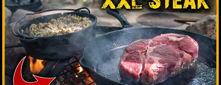 XXL Highrib Steak und Pilzrisotto kochen – Outdoor Bushcraft Survival Deutschland