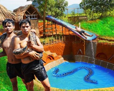 Primitive Survival 4K Video – Build PYTHON House & Water Slide Swimming Pool Underground House