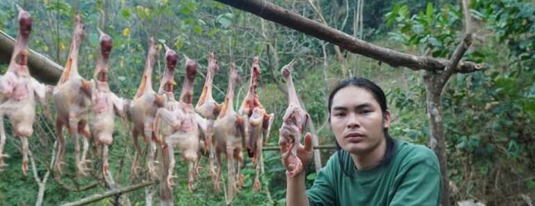 Skills, hunting wild pigeons, the process of making smoked pigeons, survival alone Skills, hunting wild pigeons, the process of making smoked pigeons, survival alone