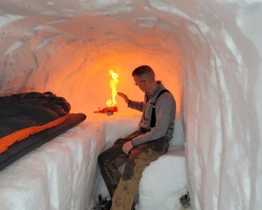 Dugout Shelter Under 10ft (3m) of Snow – Solo Camping in Survival Shelter During Snow Storm