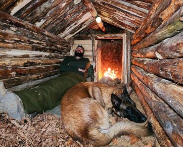 Building Warm Bushcraft Survival Shelter in Wildlife, Fireplace, Campfire Cooking, ASMR, DIY