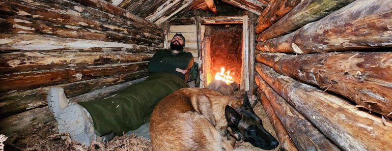 Building Warm Bushcraft Survival Shelter in Wildlife, Fireplace, Campfire Cooking, ASMR, DIY