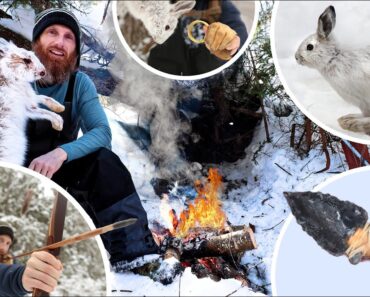 Eating Only What I Catch SURVIVAL in DEEP SNOW (NO Food, Water, Shelter) | Stone Arrows, Bow, Wire