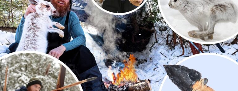 Eating Only What I Catch SURVIVAL in DEEP SNOW (NO Food, Water, Shelter) | Stone Arrows, Bow, Wire