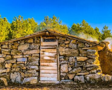 Building a Warm Survival Shelter with Fireplace inside | Bushcraft Camp | Off Grid Stone Log Cabin