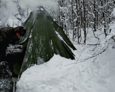 7 Days SOLO SURVIVAL CAMPING In DEEP SNOW – Winter Storm Bushcraft Hot Tent Camp – Outdoor Cooking